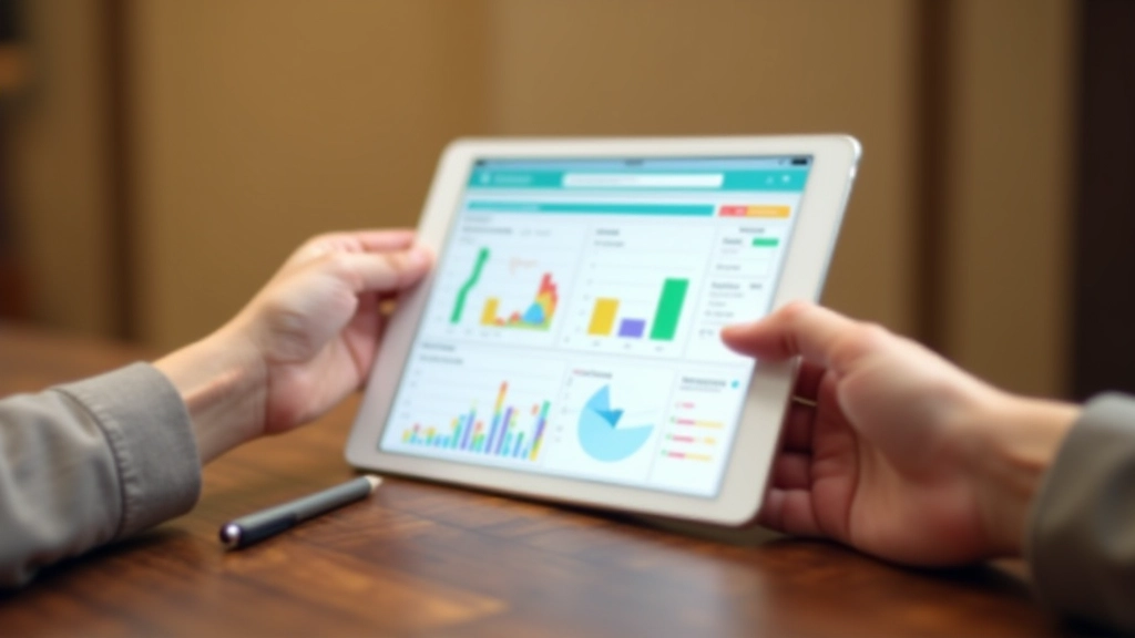 Savings progress tracker displayed on tablet showing percentage completion bars for different financial goals