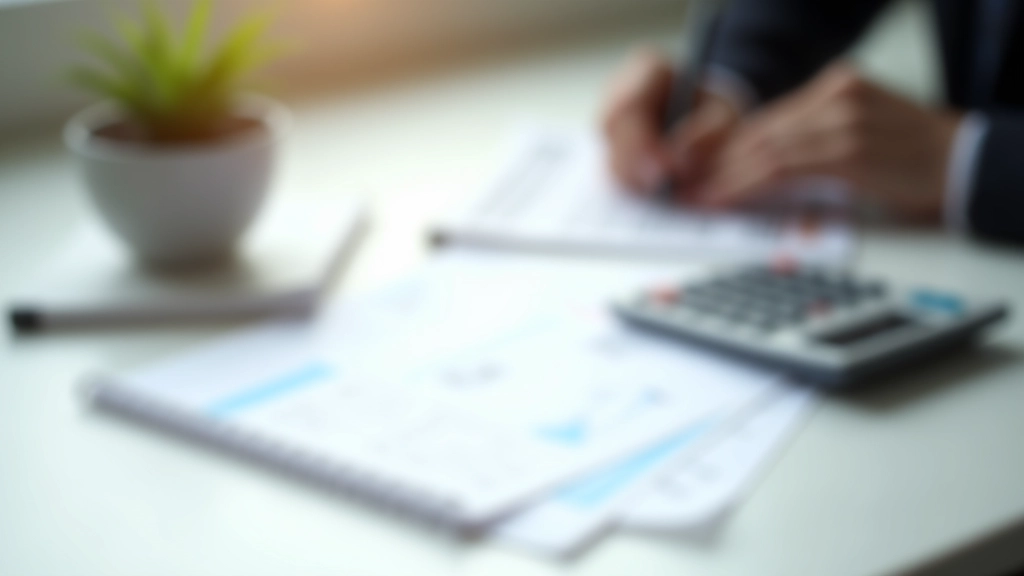 Financial planning workspace with documents and calculator